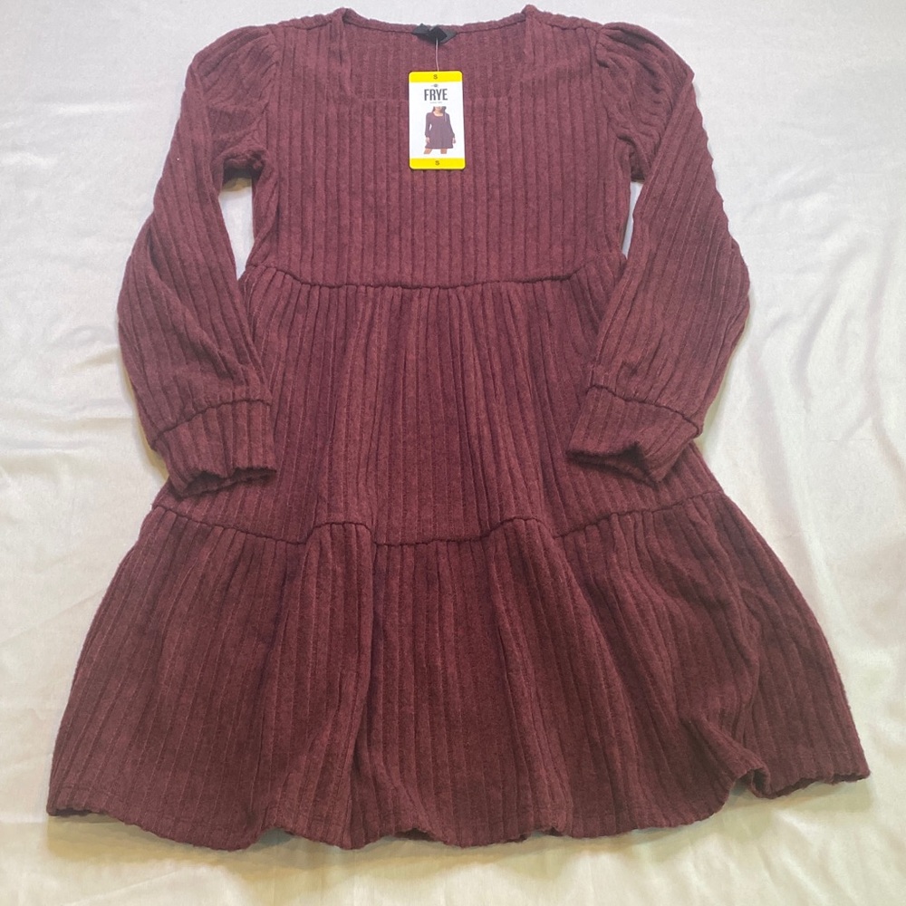 Frye Burgundy Ribbed Midi Dress Size Small